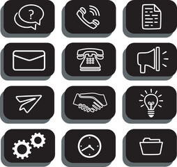 Symbols message clock file tool idea lamp call with black background