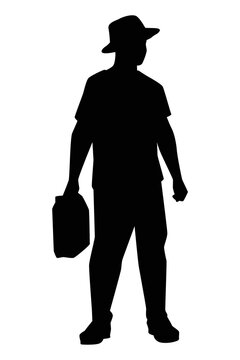 recommend clip art: Young man with gallon in hand silhouette vector on white background, worker in factory site.