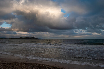 Blurred background. Seashore and wave.