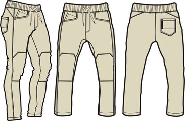 Template trousers pants, front, back and side. Colorful, vector image