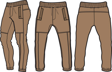 Template trousers pants, front, back and side. Colorful, vector image