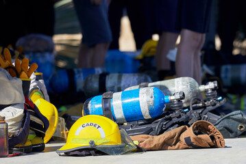 Cadet fire fighter trainee's equipment