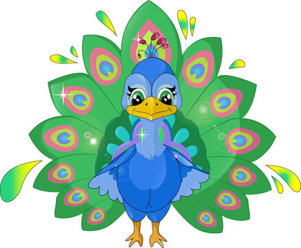Beautiful peacock design animal cartoon illustration