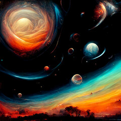Obraz na płótnie Canvas BEAUTIFUL COLORFUL ABSTRACT UNIVERSE GALAXY PLANETS 