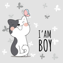 Flat cute animal collection cat boy illustration for kids. Cute cat character
