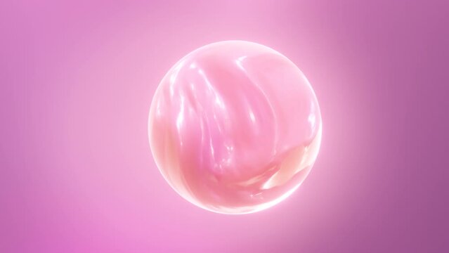 The bubble vitamin collagen drop to pink skin ball with 3d rendering.Beauty skin chemical conceptual animation.