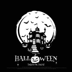Halloween party poster with Haunted castle. illustrator Vector Eps 10