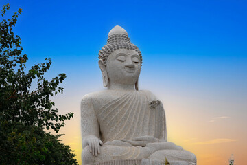 Big Buddha Phuket thailand. Big Buddha statue made of small white marble blocks is very beautiful. Lovely background Sky
