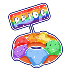 Isolated donut rainbow sticker vector illustration