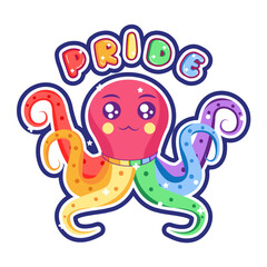 Isolated octopus rainbow sticker vector illustration