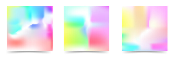 Set of pastel holographic backgrounds.Color gradient abstract background.Vector holographic background. 