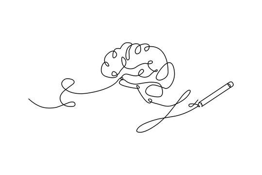 One continuous line of brain drawing pen. Creating new idea and mindset improvement. Vector illustration of minimalist style on a white background.