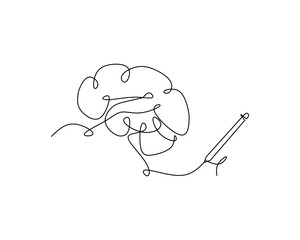 One continuous line of brain drawing pen. Creating new idea and mindset improvement. Vector illustration of minimalist style on a white background.