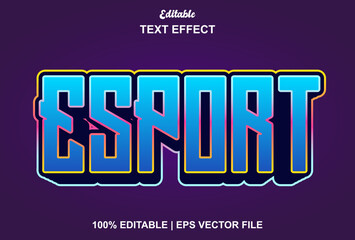 e sport text effect with blue color 3d style.