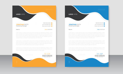 Creative and modern corporate business letterhead template design or layout abstract presentation flyer poster brochure page with 2 color variation