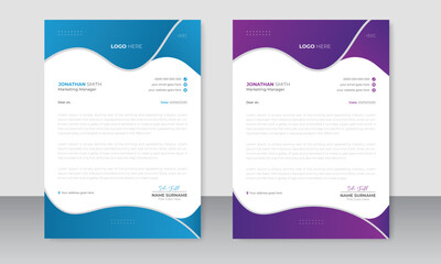 Creative and modern corporate business letterhead template design or layout abstract presentation flyer poster brochure page with 2 color variation