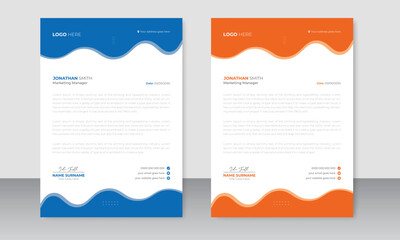 Creative and modern corporate business letterhead template design or layout abstract presentation flyer poster brochure page with 2 color variation