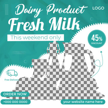 Fresh milk product sale social media banner or Instagram post design template,
