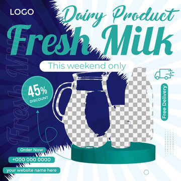 Fresh milk product sale social media banner or Instagram post design template,
