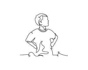 One continuous line a little boy bad behavior. Minimalist style vector illustration in white background.