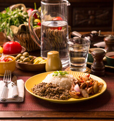 Pollo saltado con lentejas sauted chicken with lentils peruvian gourmet restaurant comfort food