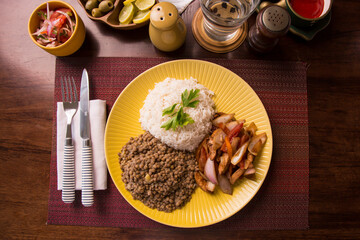 Pollo saltado con lentejas sauted chicken with lentils peruvian gourmet restaurant comfort food