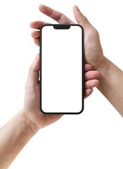 Hand holding the black smartphone with blank screen