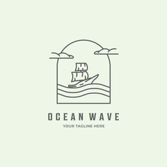 boat ocean wave logo line art vector minimalist icon design water screen badge