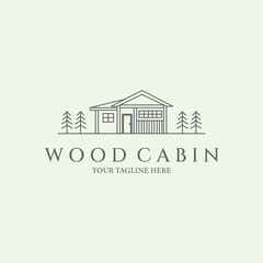 wood cabin forest line art minimalist vector logo creative