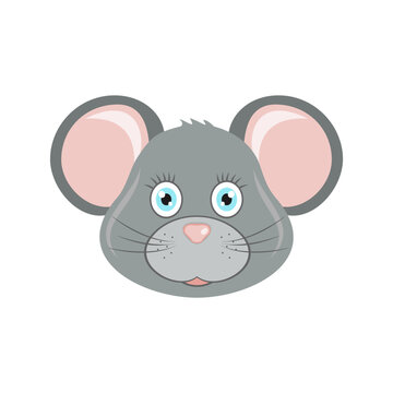 Vector illustration with a mouse head. Poster with cute mouse. Illustration for a children's room. Animal mask.