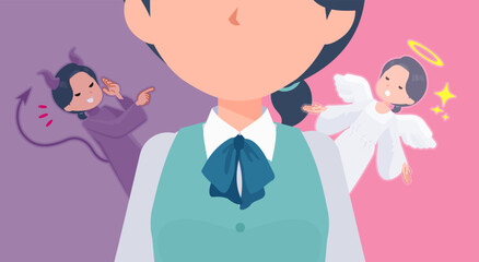 天使と悪魔の間で葛藤する事務員女性のセット