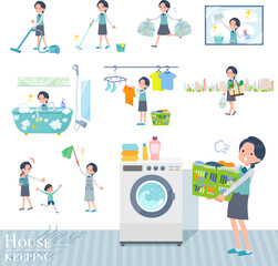 掃除や洗濯など家事に関する事務員女性のセット