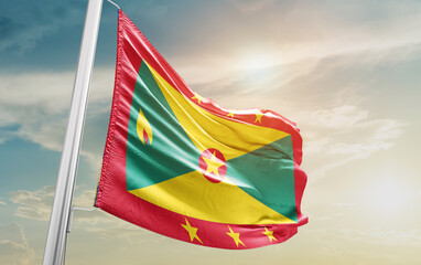 Grenada national flag cloth fabric waving - Image - obrazy, fototapety, plakaty
