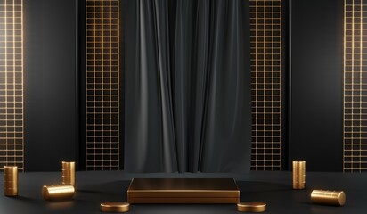 3D rendering of blank product background for cream cosmetics Modern black podium background