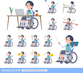 車椅子に乗る事務員女性のセット