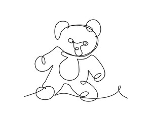 One continuous line of teddy bear. Minimalist style vector illustration in white background.