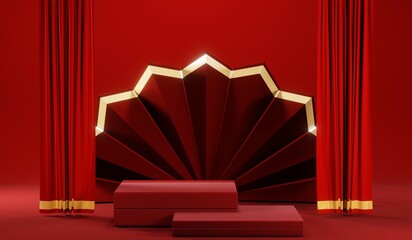 3D rendering of blank product background for cream cosmetics Modern red podium background