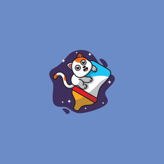 Cute Cat Mascot Logo Design Illustration