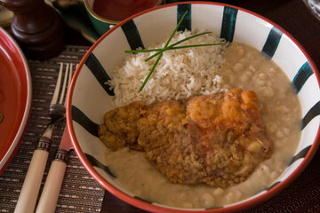 Beans with fried fish peruvian gourmet restaurant comfort food