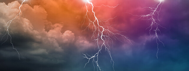 Fototapeta premium Lightning, thunder cloud dark cloudy sky