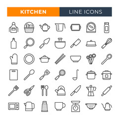 Kitchen and cooking line icons set. Vector line icons.