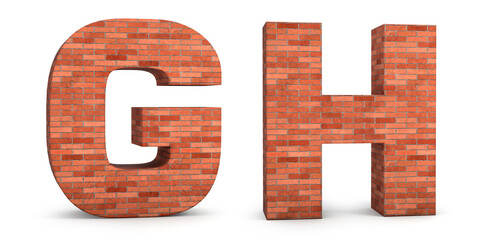 Realistic 3d brick alphabet G & H isolated on white background. 3d illustration.