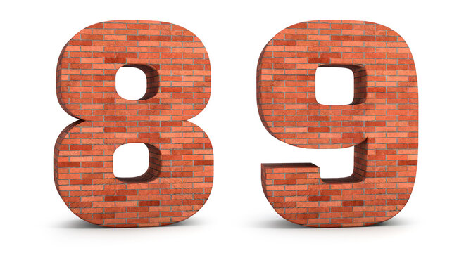 Realistic 3d brick number 8 & 9 isolated on white background. 3d illustration.