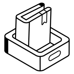 Book drawer in linear isometric icon