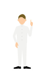 白い学ランを着た男子生徒、指さししてアドバイスする