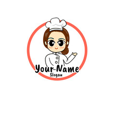 vector pretty greeting girl chef with smile logo illustration