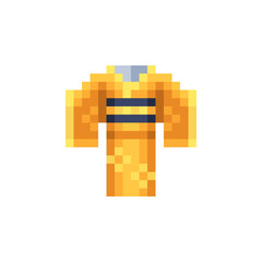 Fototapeta premium Kimono pixel art icon. Martial Arts Uniform. Shop symbol design for logo, sticker, mobile app, website. 8-bit sprite. Isolated vector illustration.