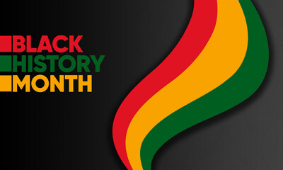 Black history month lettering with red, yellow, and green abstract wavy shapes background