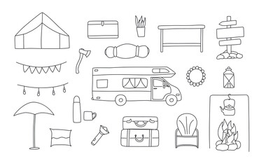 Set of vector hand drawn flat colourful illustrations