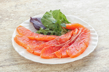 Sliced salmon fillet starter snack
